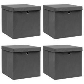 Storage Boxes with Lids 4 pcs Gray 12.6"x12.6"x12.6" Fabric