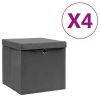 Storage Boxes with Covers 4 pcs 11"x11"x11" Gray