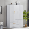 74.2" H 3-Door 3-Drawer White Wood Wardrobe Armoire Closet Modern Freestanding Bedroom Armoire Organizer with Hanging Rod Shelves Clothes Cabinet for