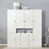 White Armoire Wardrobe Closet Cabinet: Wooden 4 Door 3 Drawers Storage Cabinet Large Storage Cabinet for Large Capacity with 5 Hanging Rod for Tall Ca