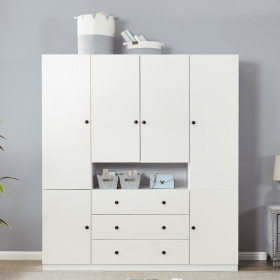 White Armoire Wardrobe Closet Cabinet: Wooden 4 Door 3 Drawers Storage Cabinet Large Storage Cabinet for Large Capacity with 5 Hanging Rod for Tall Ca