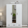 74.2" H Mirror 3 Doors Closet Wardrobe 3 Drawers White Wood Wardrobe Closet Armoire Freestanding Bedroom Closet Cabinet Armoire with Hanging Rod Woode