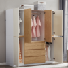 74.8" H 4 Doors 3 Drawers White Wood Wardrobe Closet Armoire, Freestanding Bedroom Wardrobe Cabinet Armoire with Hanging Rod