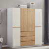 74.8" H 4 Doors 3 Drawers White Wood Wardrobe Closet Armoire, Freestanding Bedroom Wardrobe Cabinet Armoire with Hanging Rod