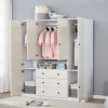 White Armoire Wardrobe Closet Cabinet: Wooden 4 Door 3 Drawers Storage Cabinet Large Storage Cabinet for Large Capacity with 5 Hanging Rod for Tall Ca