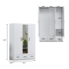 74.2" H Mirror 3 Doors Closet Wardrobe 3 Drawers White Wood Wardrobe Closet Armoire Freestanding Bedroom Closet Cabinet Armoire with Hanging Rod Woode