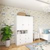 3-Door Armoire Wardrobe Closet, Wooden 3 Drawers White Closet Storage Cabinet for Large Capacity