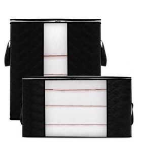 Portable Organizer Non-Woven Storage Bag with Reinforced Handle Sturdy Fabric Clear Window for Sweaters, Coats, T-shirts, Blankets (Type: Horizontal, Color: Black)
