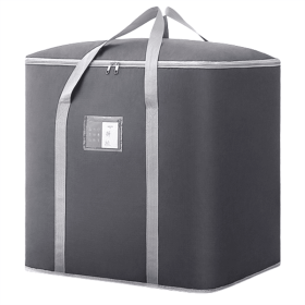Large Capacity Clothes Storage Bag Organizer with Reinforced Handle Thick Fabric for Comforters (Color: Grey, size: 55*40*55cm)