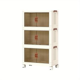 3Pcs Foldable Storage Bins with Lid Front Magnetic Door Collapsible Stackable Closet Organizer Containers with 4Pcs 360° Rotatable Wheels 8Pcs Small W (Color: white,L SIZE)
